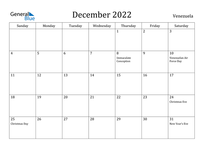 December 2022 Calendar Venezuela