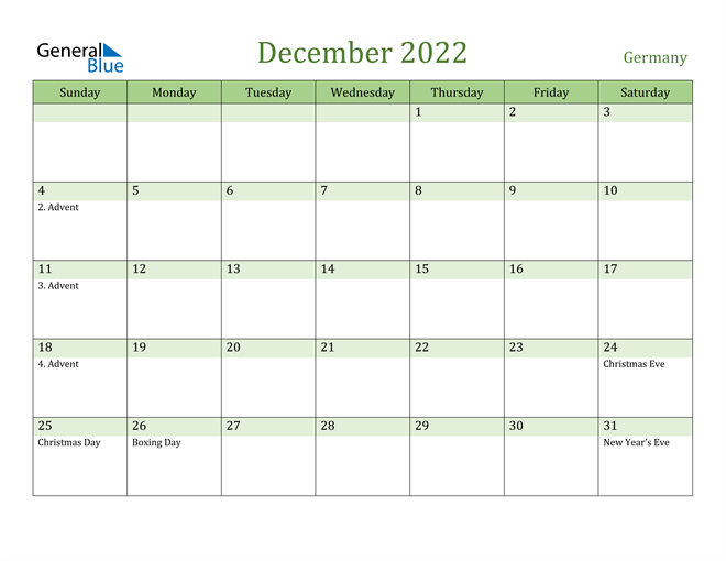 December 2022 Calendar with Germany Holidays