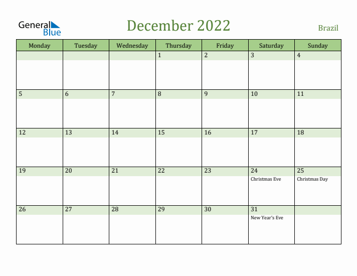 December 2022 Calendar with Brazil Holidays