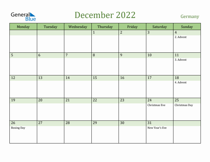 December 2022 Calendar with Germany Holidays