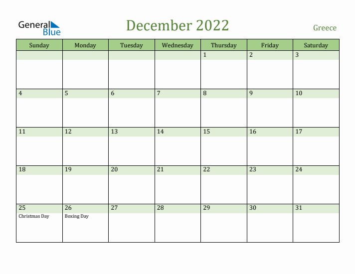December 2022 Calendar with Greece Holidays