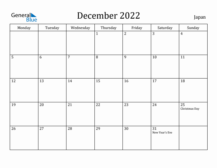 December 2022 Calendar Japan