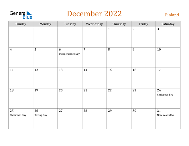 December 2022 Holiday Calendar