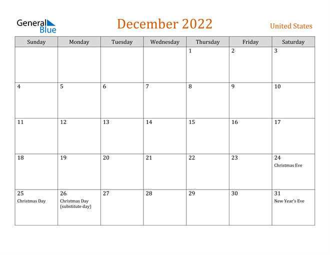 December 2022 Calendar With Holidays United States December 2022 Calendar With Holidays