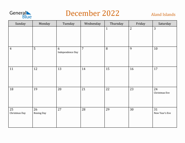 December 2022 Holiday Calendar with Sunday Start