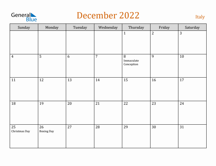December 2022 Holiday Calendar with Sunday Start