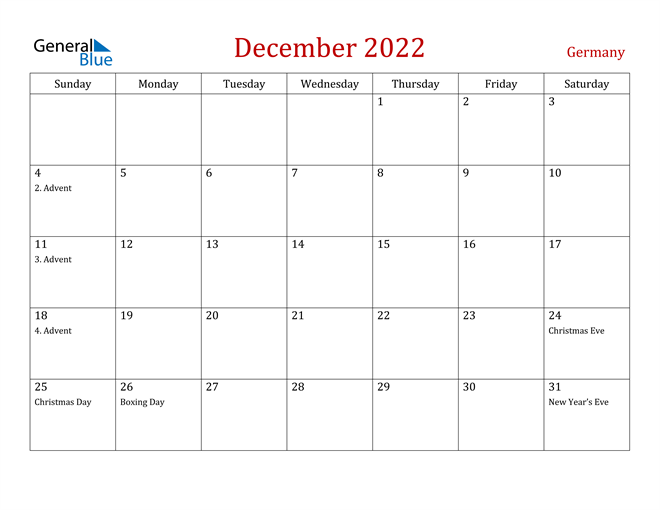 Germany December 2022 Calendar