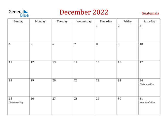 Guatemala December 2022 Calendar