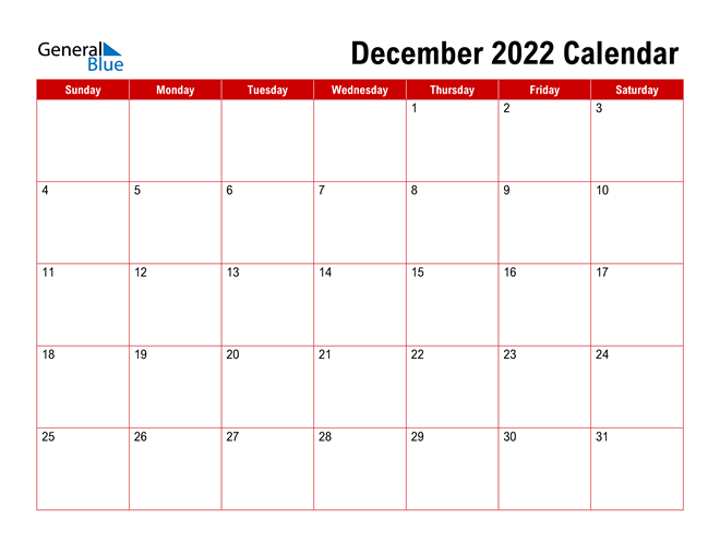 Free Printable Calendar Dec 2022 December 2022 Calendar (Pdf Word Excel)