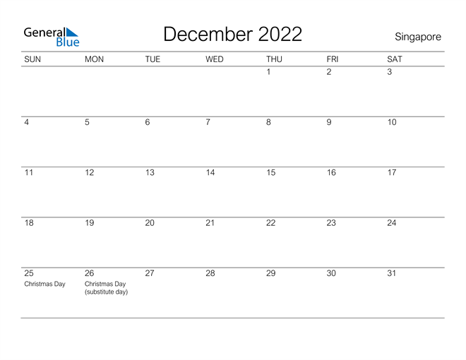 December 2022 Calendar Holidays Singapore December 2022 Calendar With Holidays