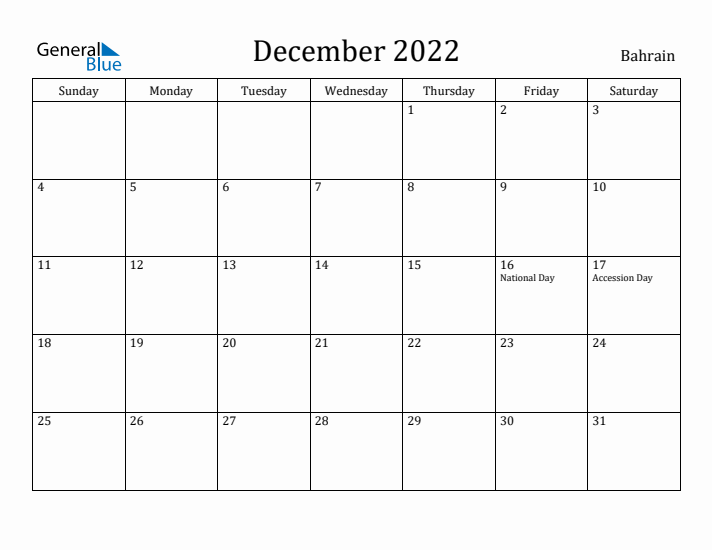 December 2022 Calendar Bahrain