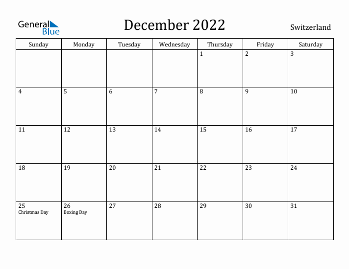 December 2022 Calendar Switzerland