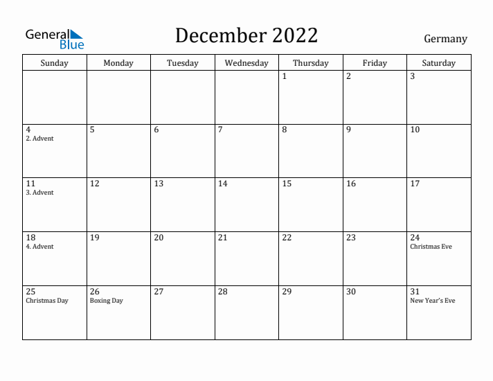 December 2022 Calendar Germany