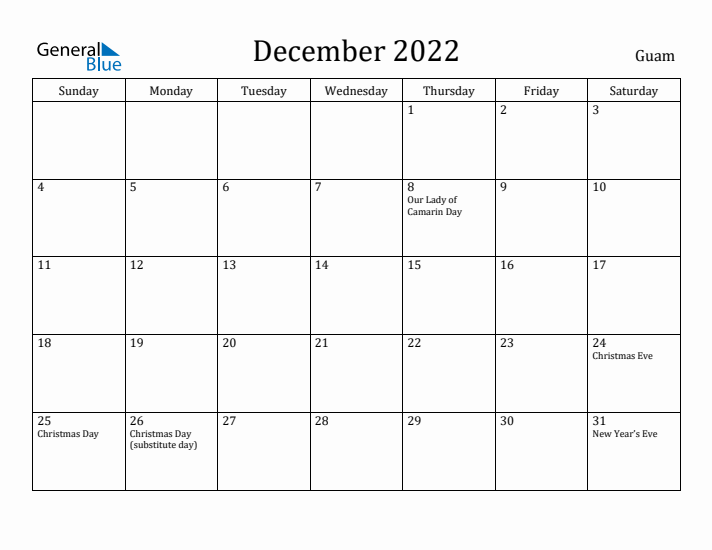 December 2022 Calendar Guam
