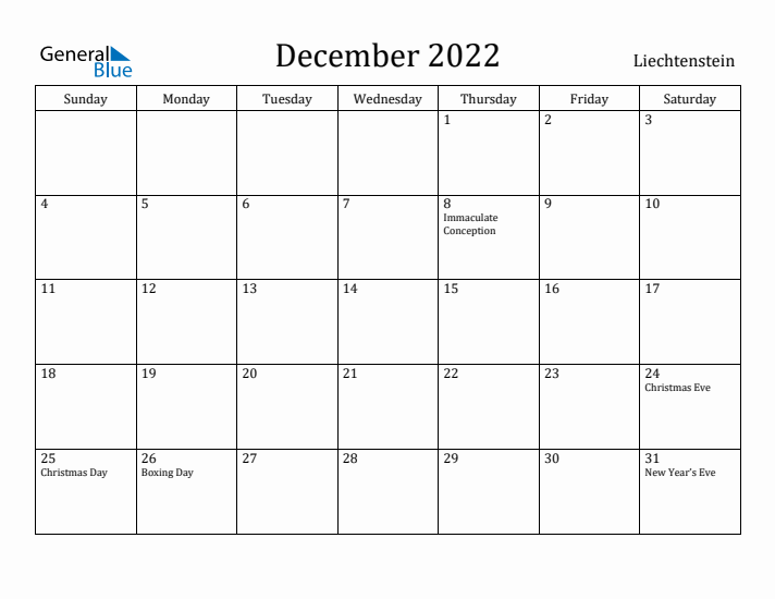 December 2022 Calendar Liechtenstein