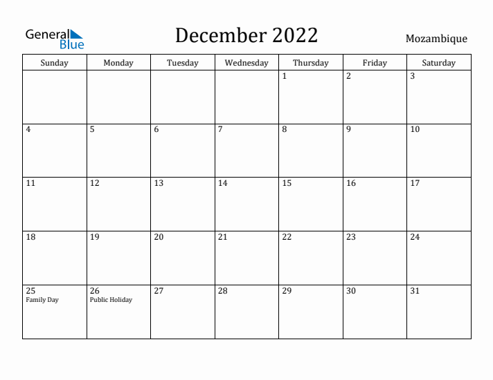 December 2022 Calendar Mozambique