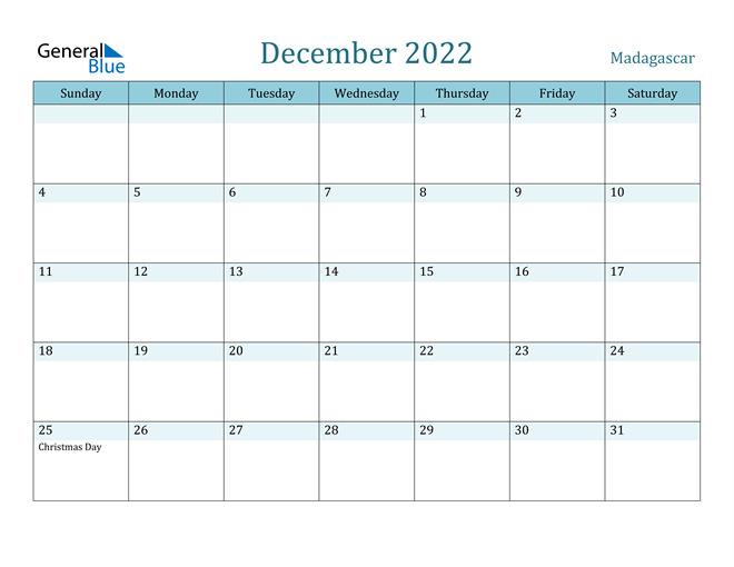December 2022 Calendar with Holidays in PDF, Word, and Excel