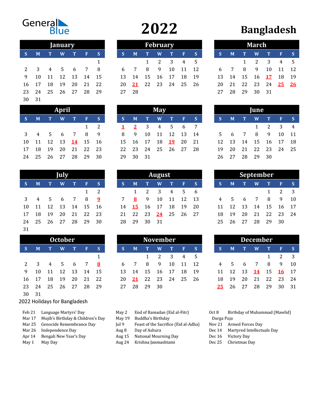 Supreme Court Calendar 2022 2022 Bangladesh Calendar With Holidays