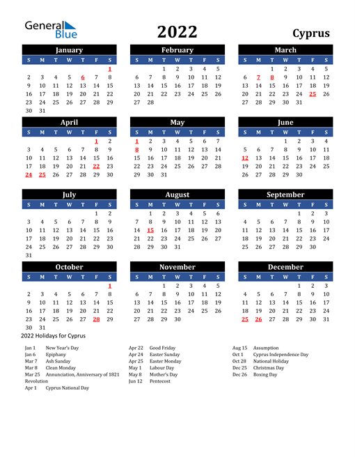 2022 Cyprus Free Calendar