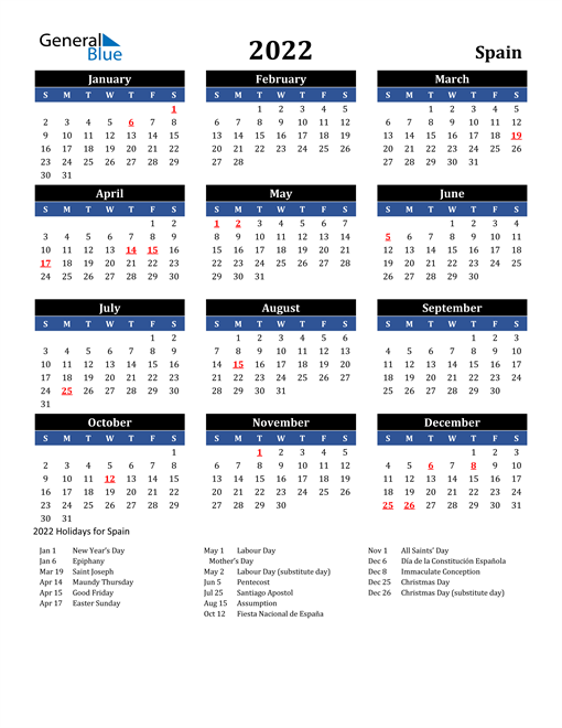 2022 Spain Free Calendar