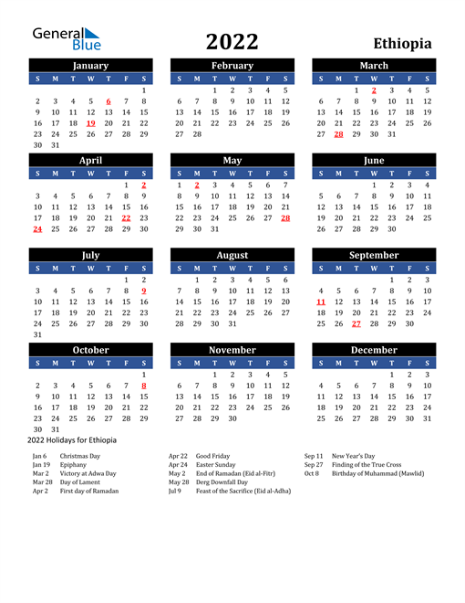 2022 Ethiopia Free Calendar