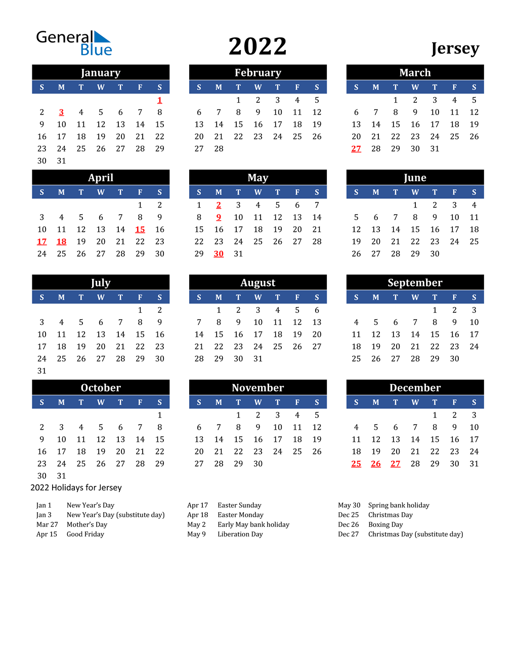 New Jersey Calendar 2022 2022 Jersey Calendar With Holidays