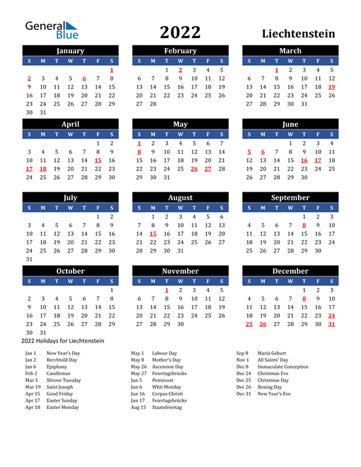 2022 Liechtenstein Free Calendar