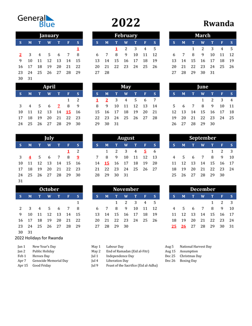2022 Rwanda Free Calendar