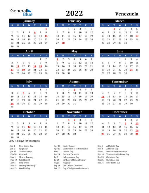 2022 Venezuela Free Calendar