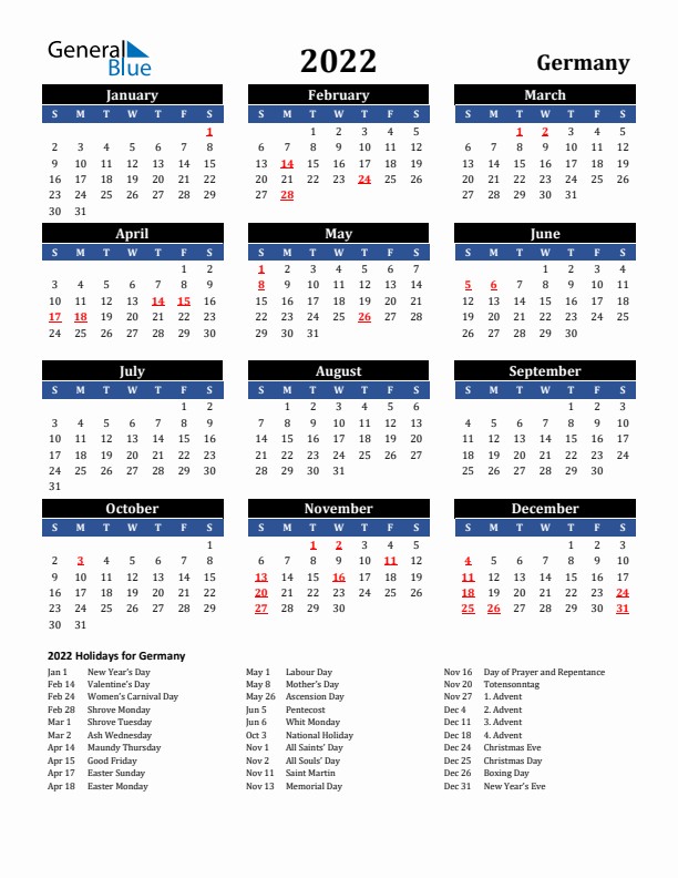 2022 Germany Holiday Calendar
