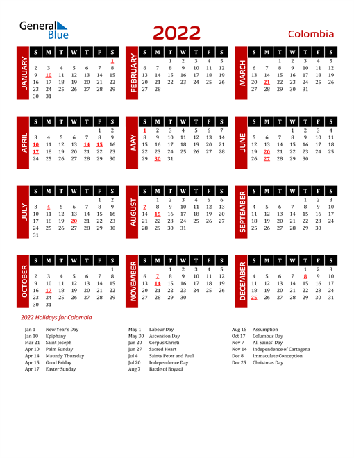 Download Colombia 2022 Calendar