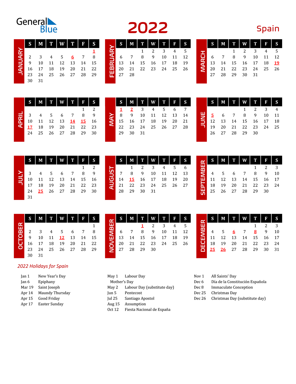 Spanish Calendar 2022 2022 Spain Calendar With Holidays