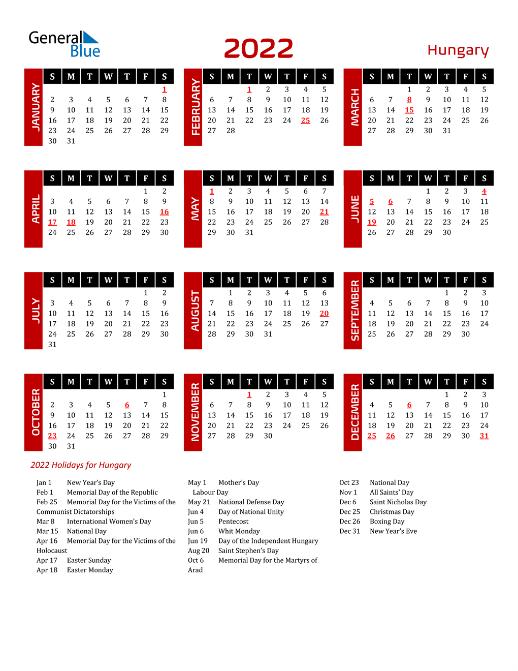 Download Hungary 2022 Calendar
