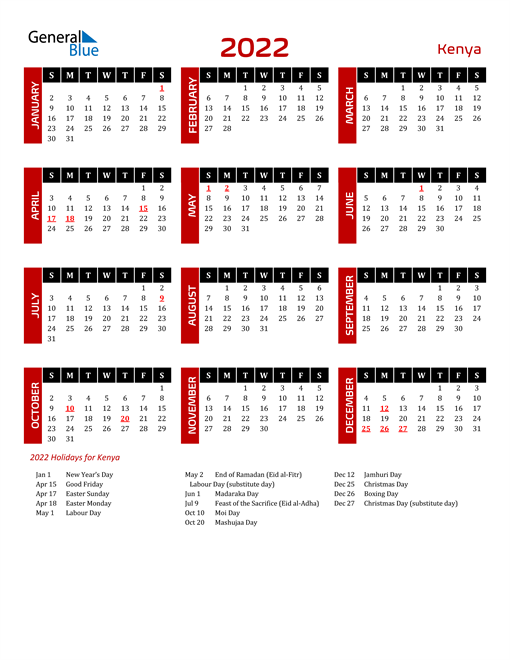 Download Kenya 2022 Calendar