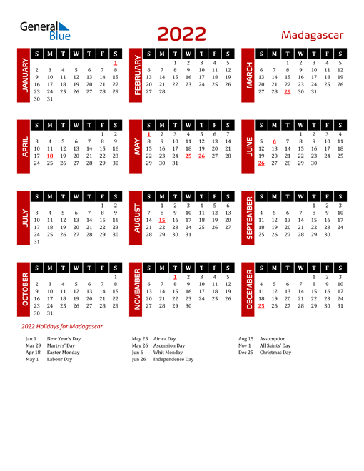 Download Madagascar 2022 Calendar