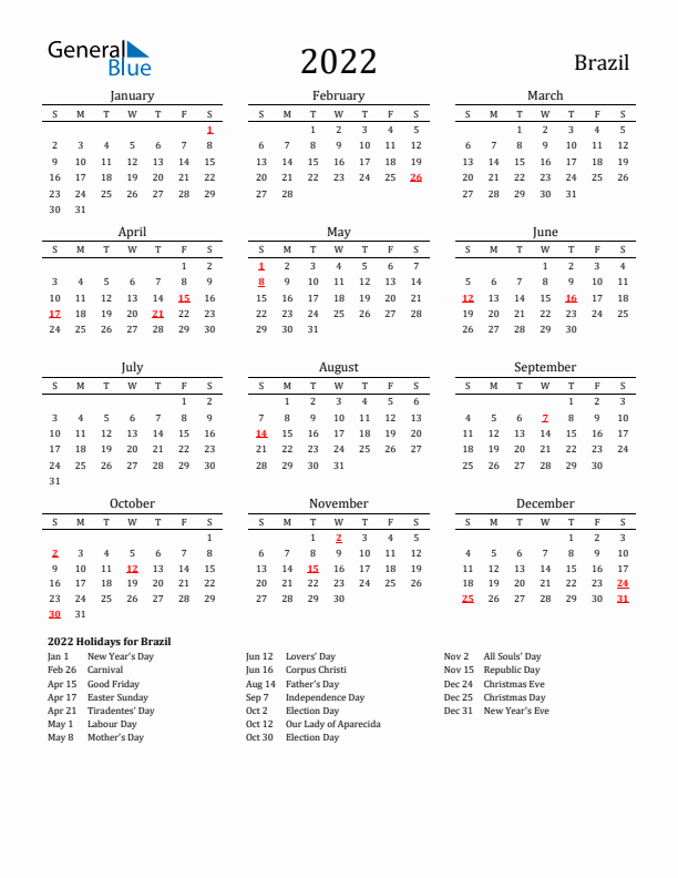 Brazil Holidays Calendar for 2022