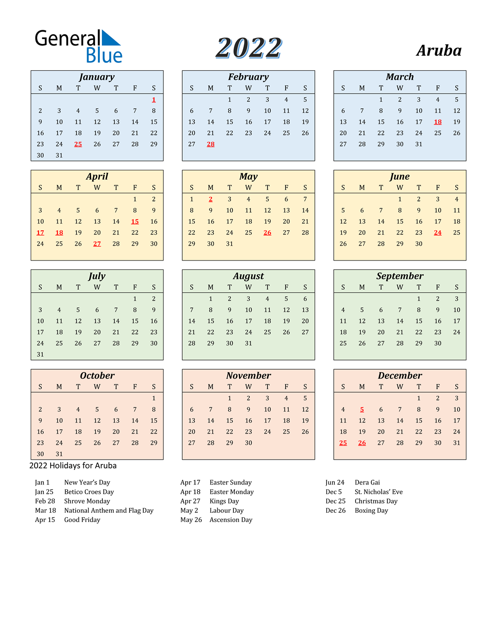 Timeshare 2022 Calendar 2022 Aruba Calendar With Holidays