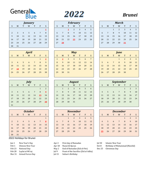 Brunei Calendar 2022