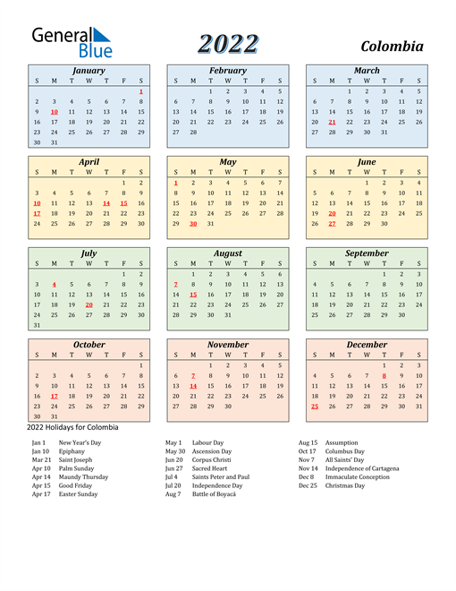 Colombia Calendar 2022