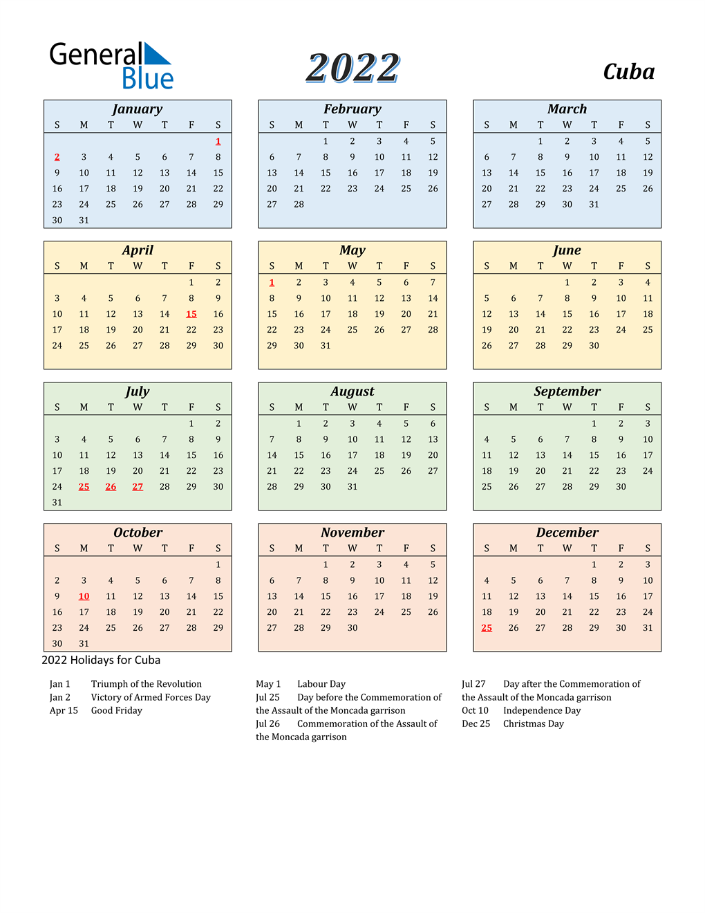 Cu Calendar 2022 2022 Cuba Calendar With Holidays