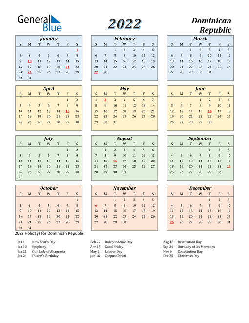 2022 Dominican Republic Calendar With Holidays