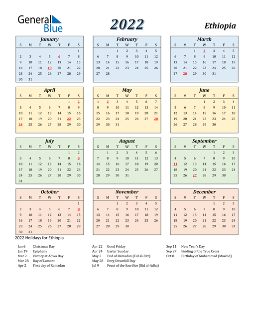 Ethiopia Calendar 2022