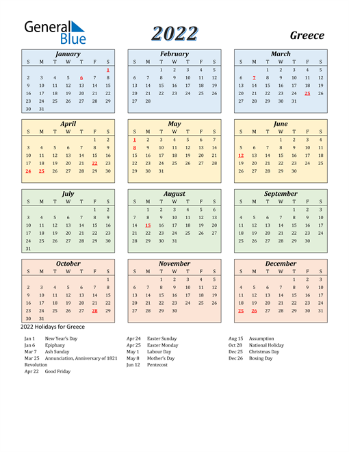 Greece Calendar 2022