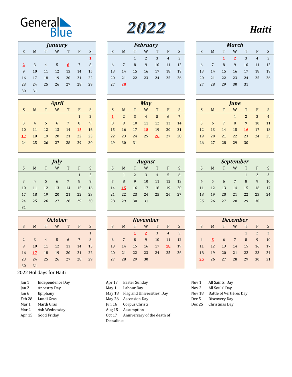 Haiti Calendar 2022