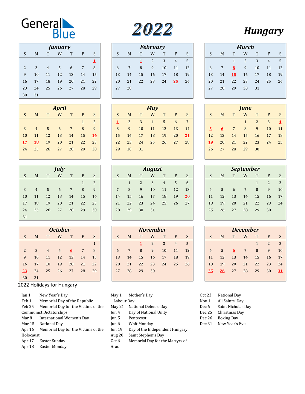 Holiday Calendar For 2022 2022 Hungary Calendar With Holidays