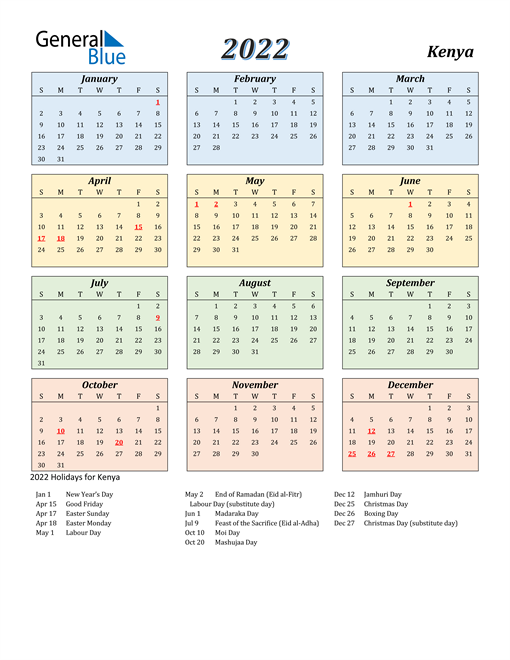 Kenya Calendar 2022