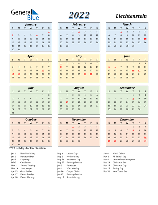 Liechtenstein Calendar 2022