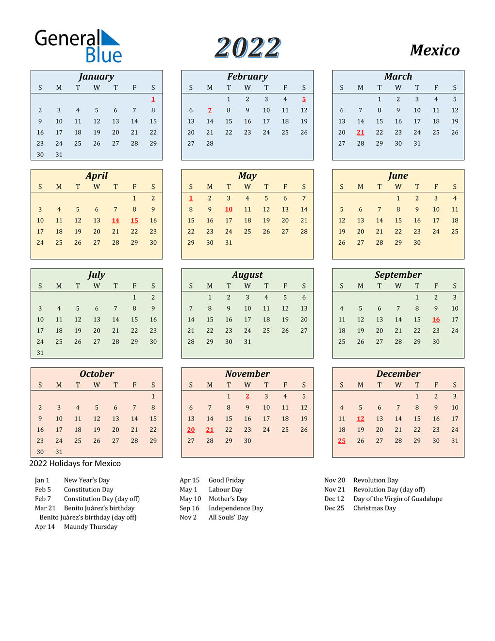 Mexican Calendar Names 2022 2022 Mexico Calendar With Holidays