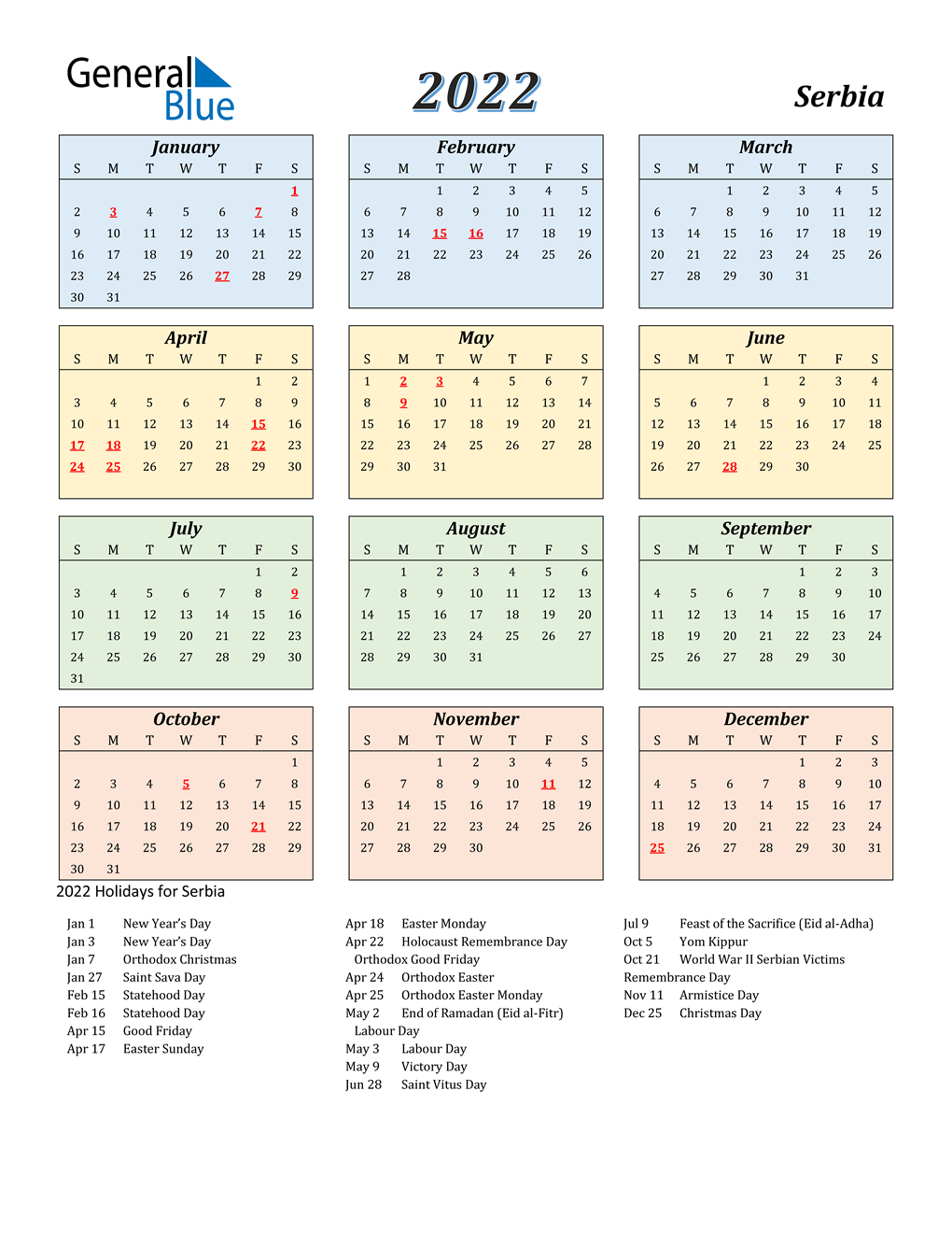 Serbian Orthodox Calendar 2022 2022 Serbia Calendar With Holidays