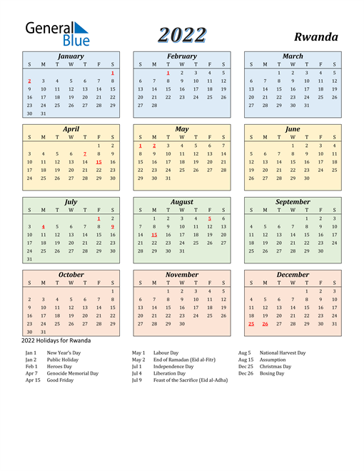 Rwanda Calendar 2022